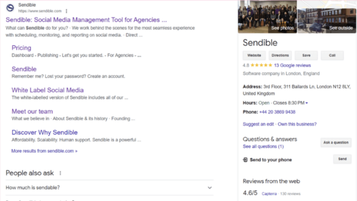testimonial examples sendible on google