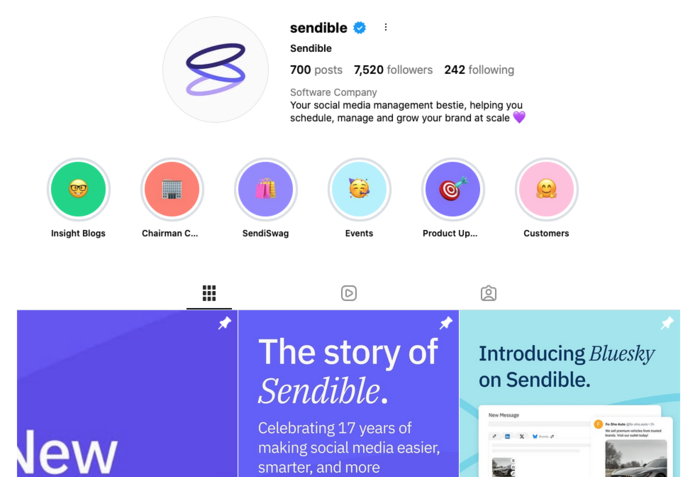 Instagram highlights sendible on instagram screenshot