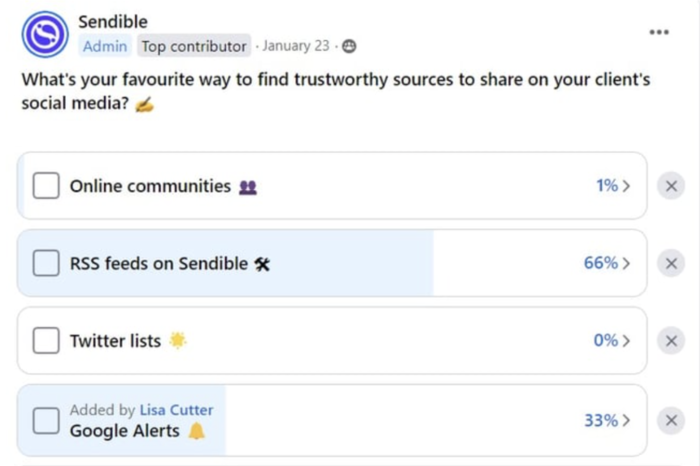 interactive Facebook post sendible polls