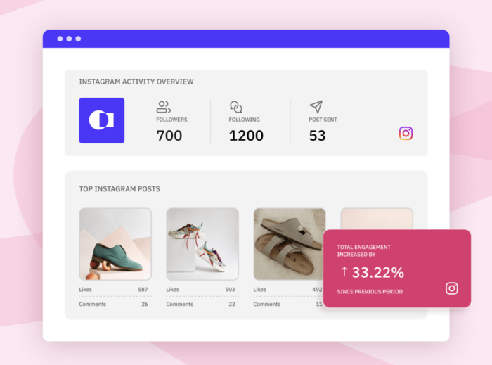 social media dashboard instagram activity overview screenshot