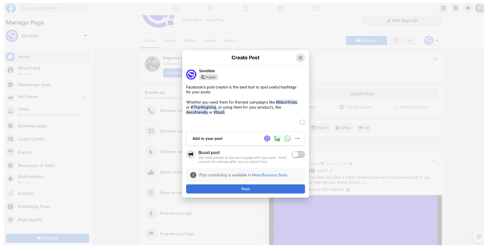 Facebook hashtags sendible post