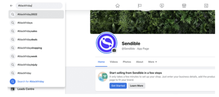 Facebook hashtags sendible screenshot page