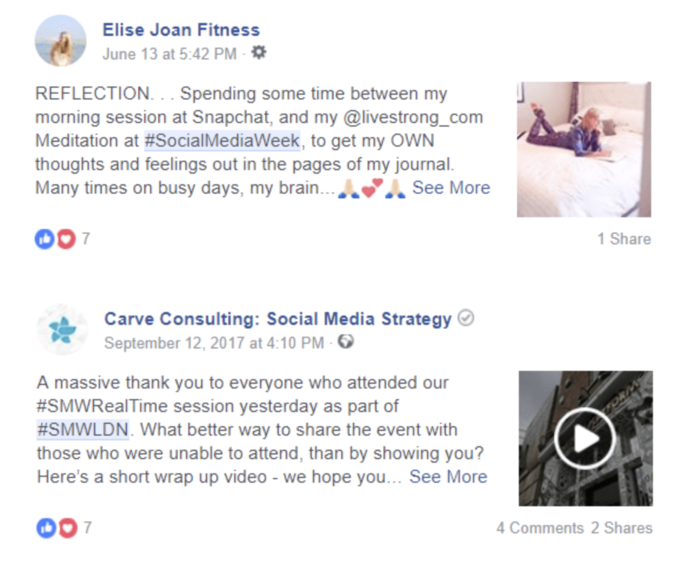 hashtags on Facebook socialmediaweek example posts