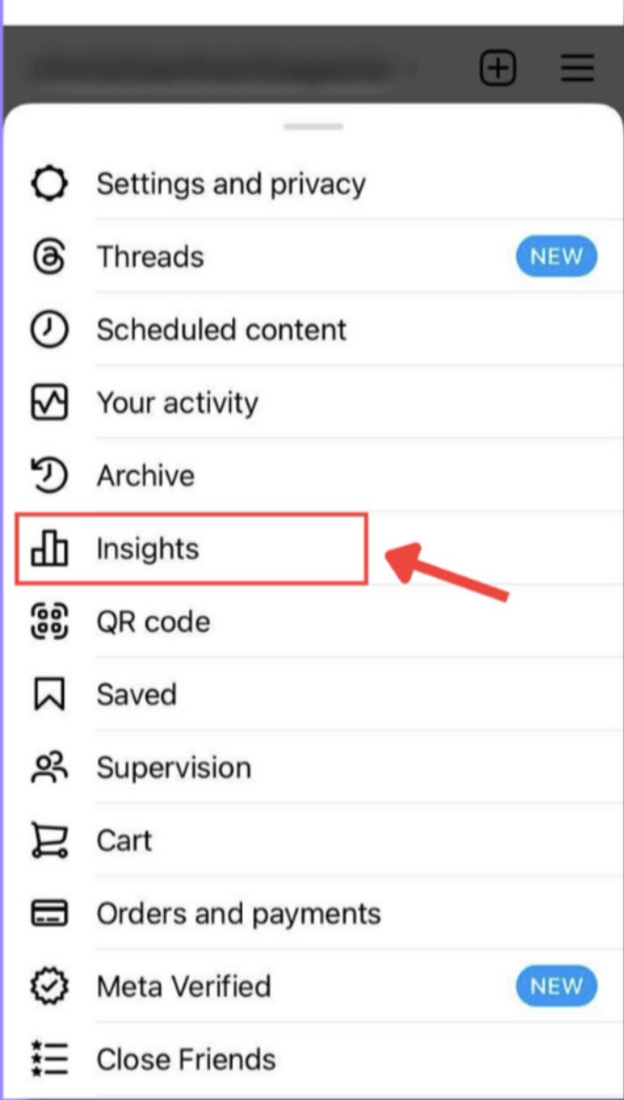 Instagram metrics insights selection