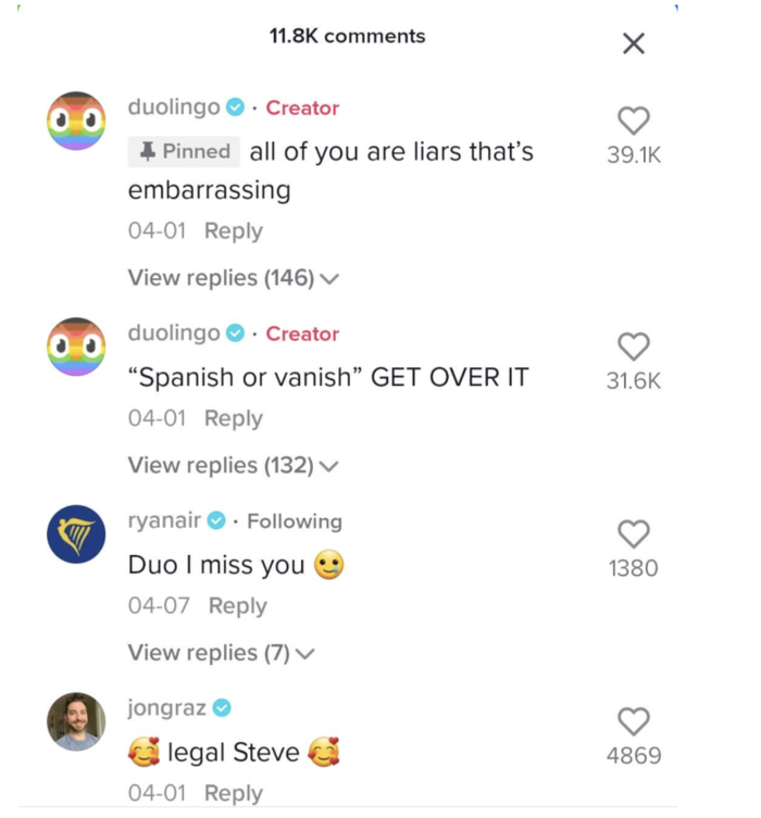 TikTok community management duolingo