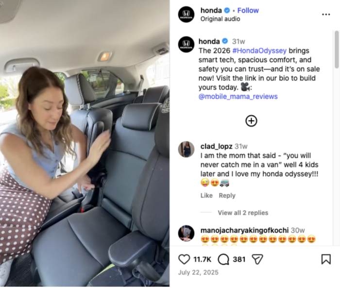 auto industry marketing honda insta screenshot
