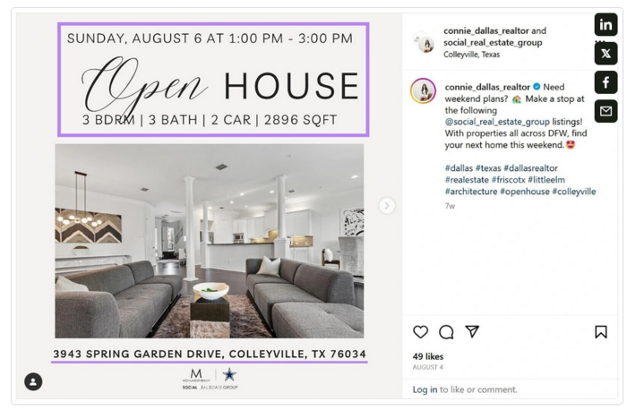 realtor social media content open house instagram