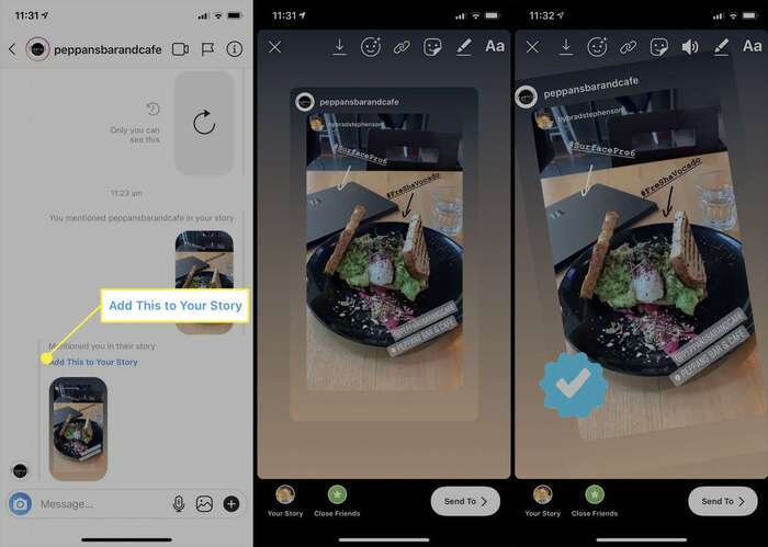 repost an Instagram story screenshots