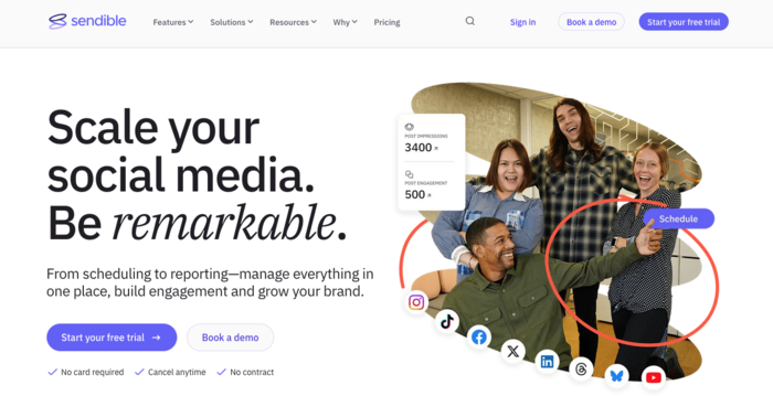 social media for hotels Sendible homepage