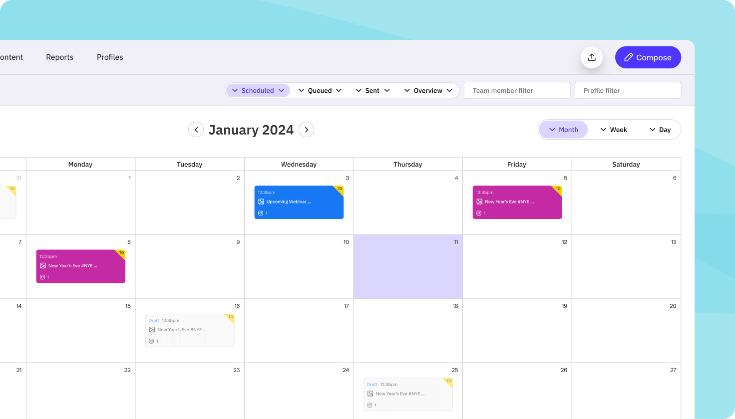 Sendible scheduling calendar