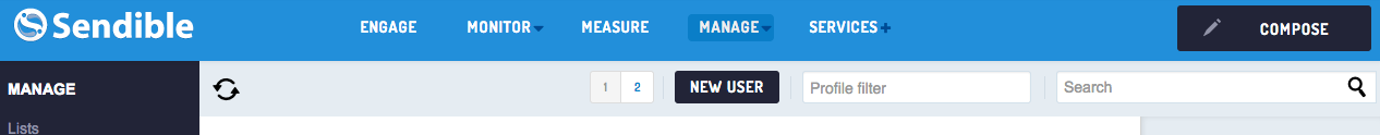 screenshot of Sendible's New User button