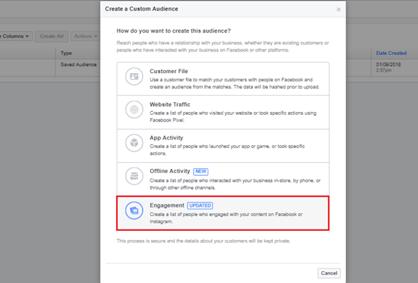 How to create a custom Facebook advertisement based on engagement