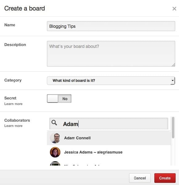 Creating a collaborative board on Pinterest