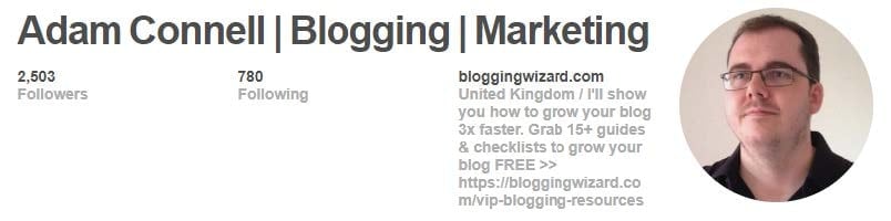 Include other inciting content in your Pinterest bio to interest followers